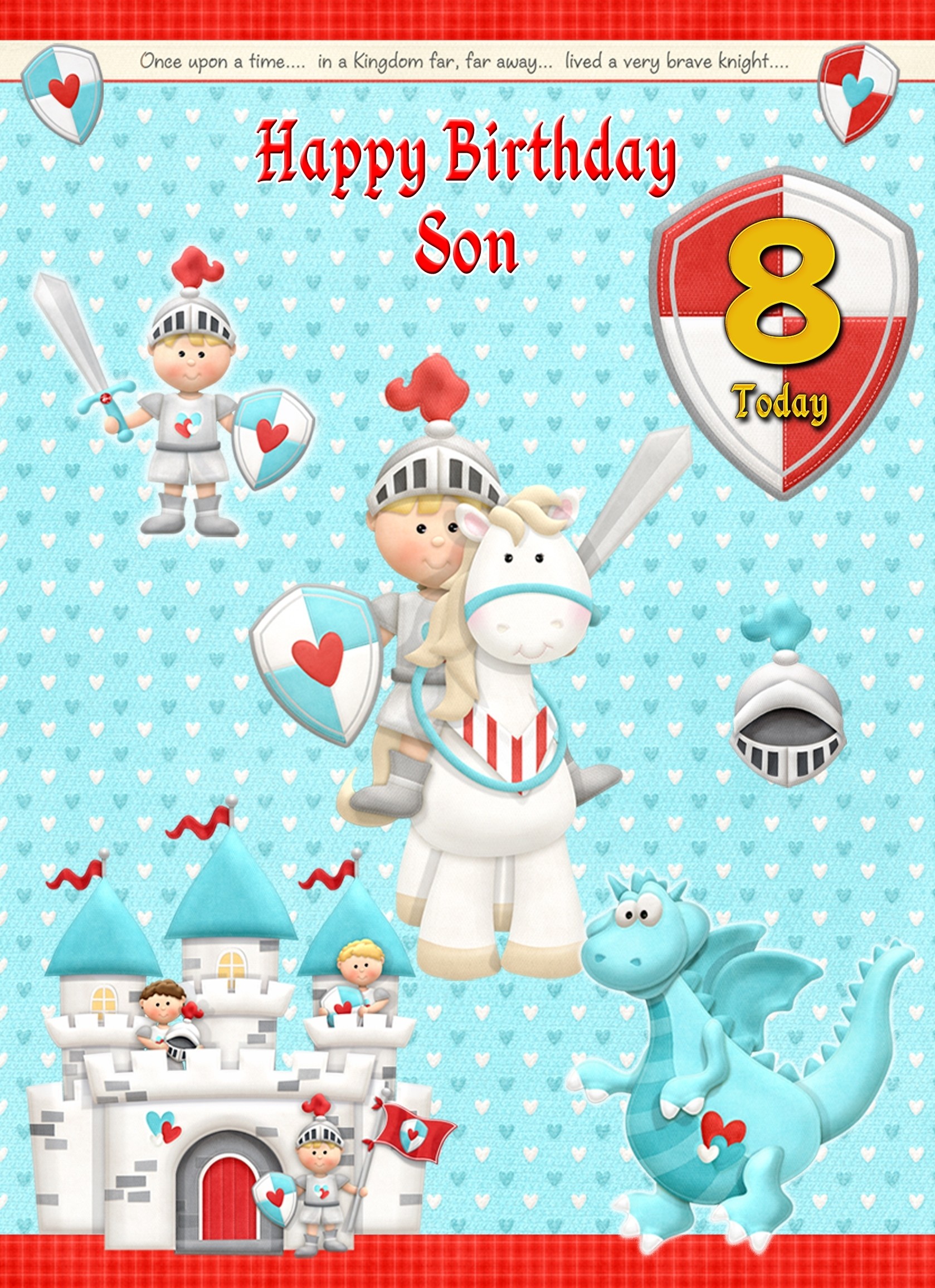 Kids 8th Birthday Hero Knight Cartoon Card for Son