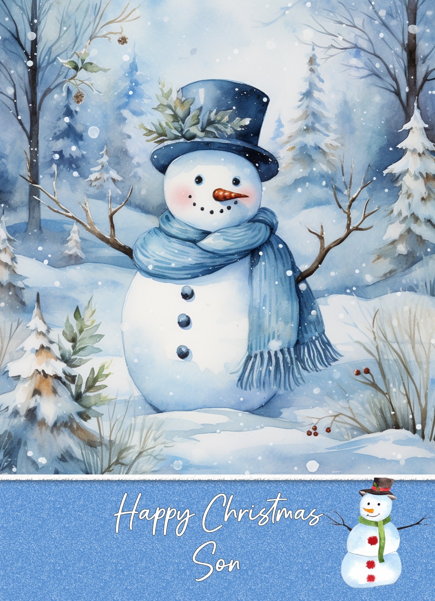 Christmas Card For Son (Snowman, Design 8)