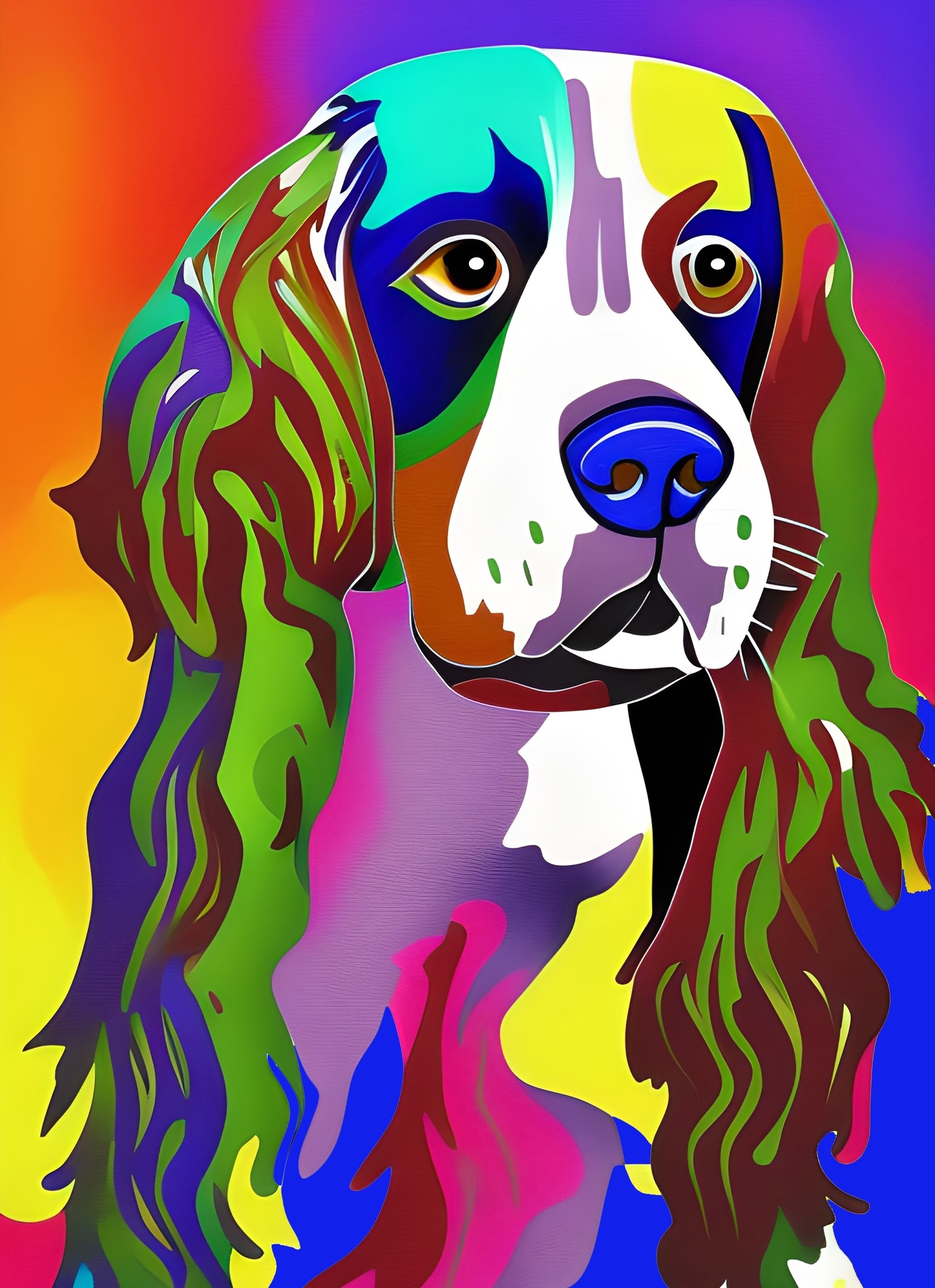 Springer Spaniel Dog Colourful Abstract Art Blank Greeting Card