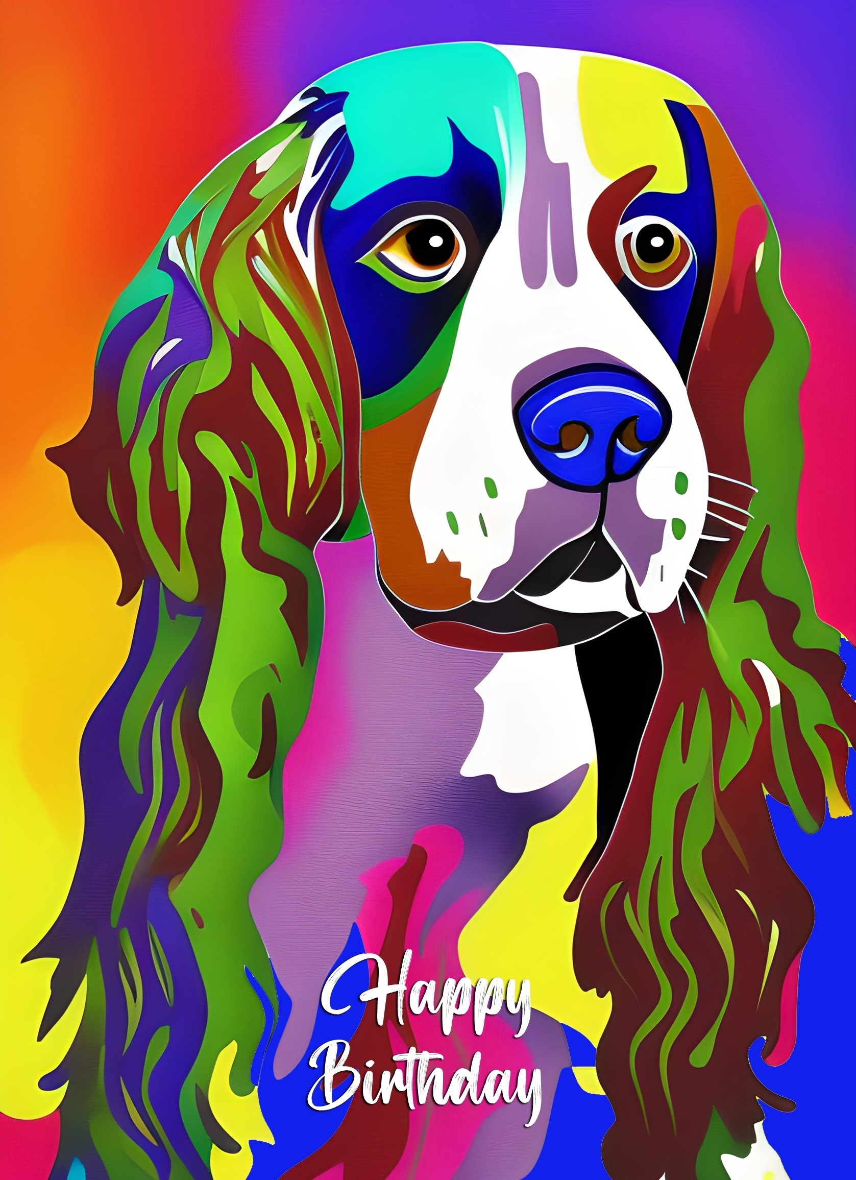 Springer Spaniel Dog Colourful Abstract Art Birthday Card