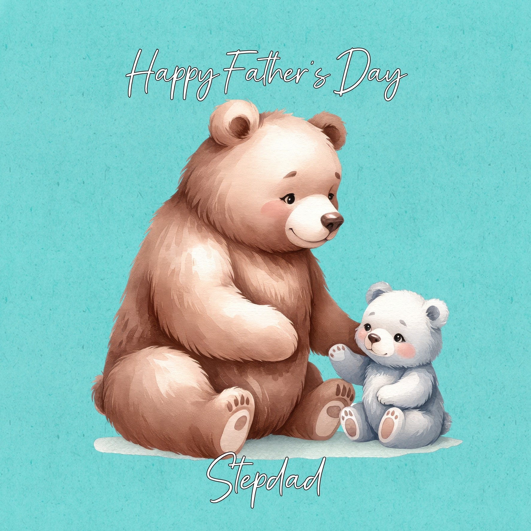 Father and Child Bear Art Square Fathers Day Card For Stepdad (Design 1)