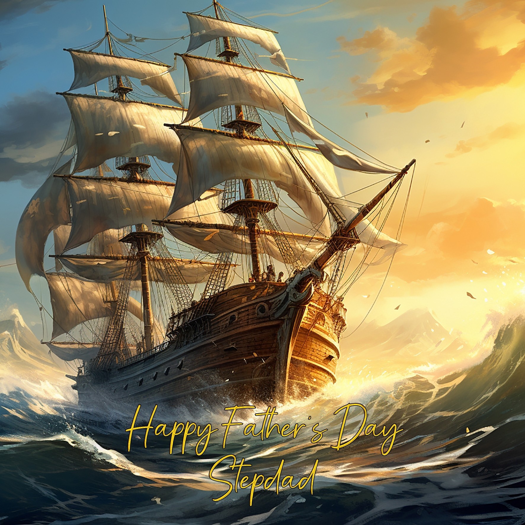 Ship Scenery Art Square Fathers Day Card For Stepdad (Design 4)
