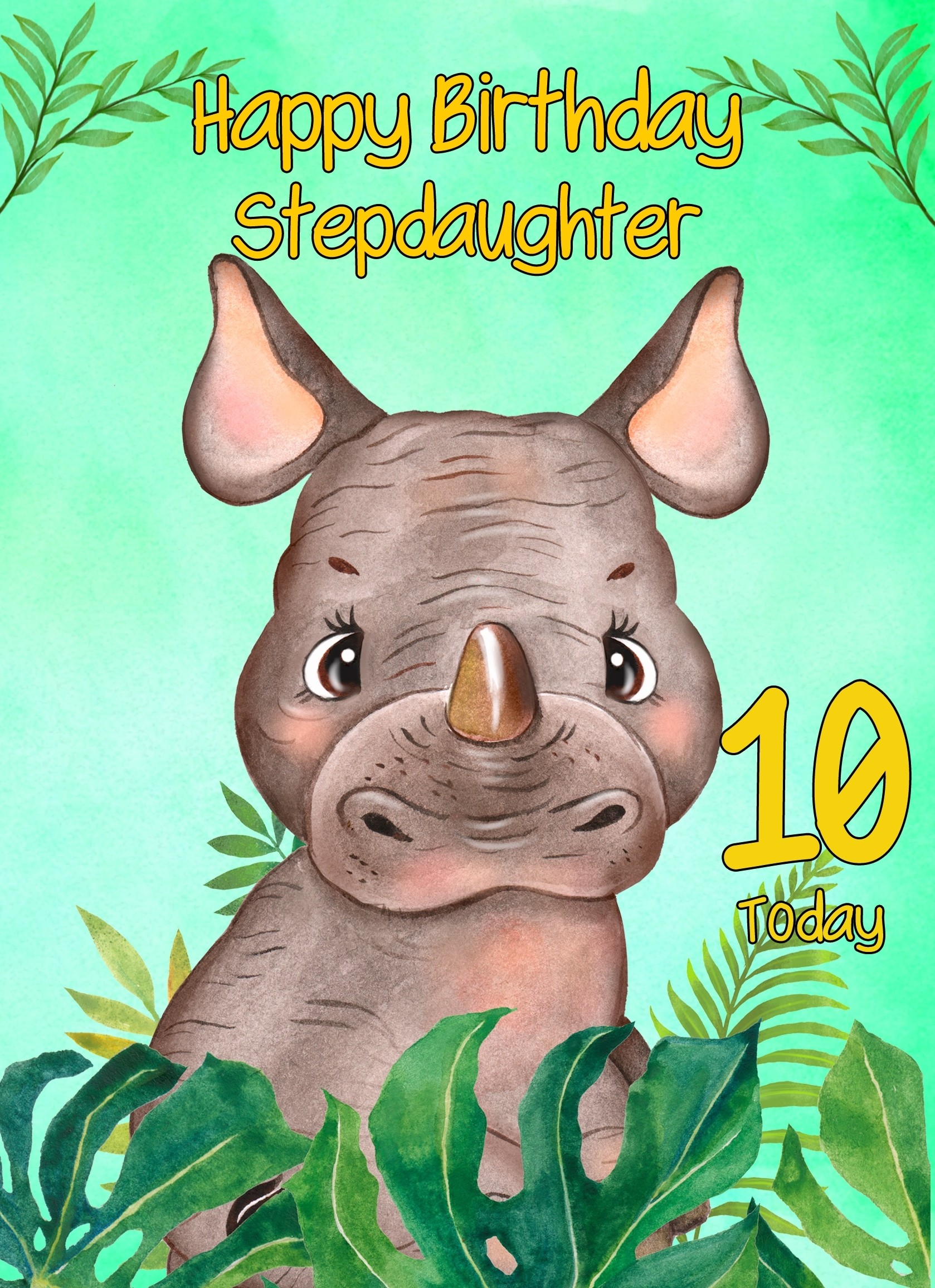 10th Birthday Card for Stepdaughter (Rhino)
