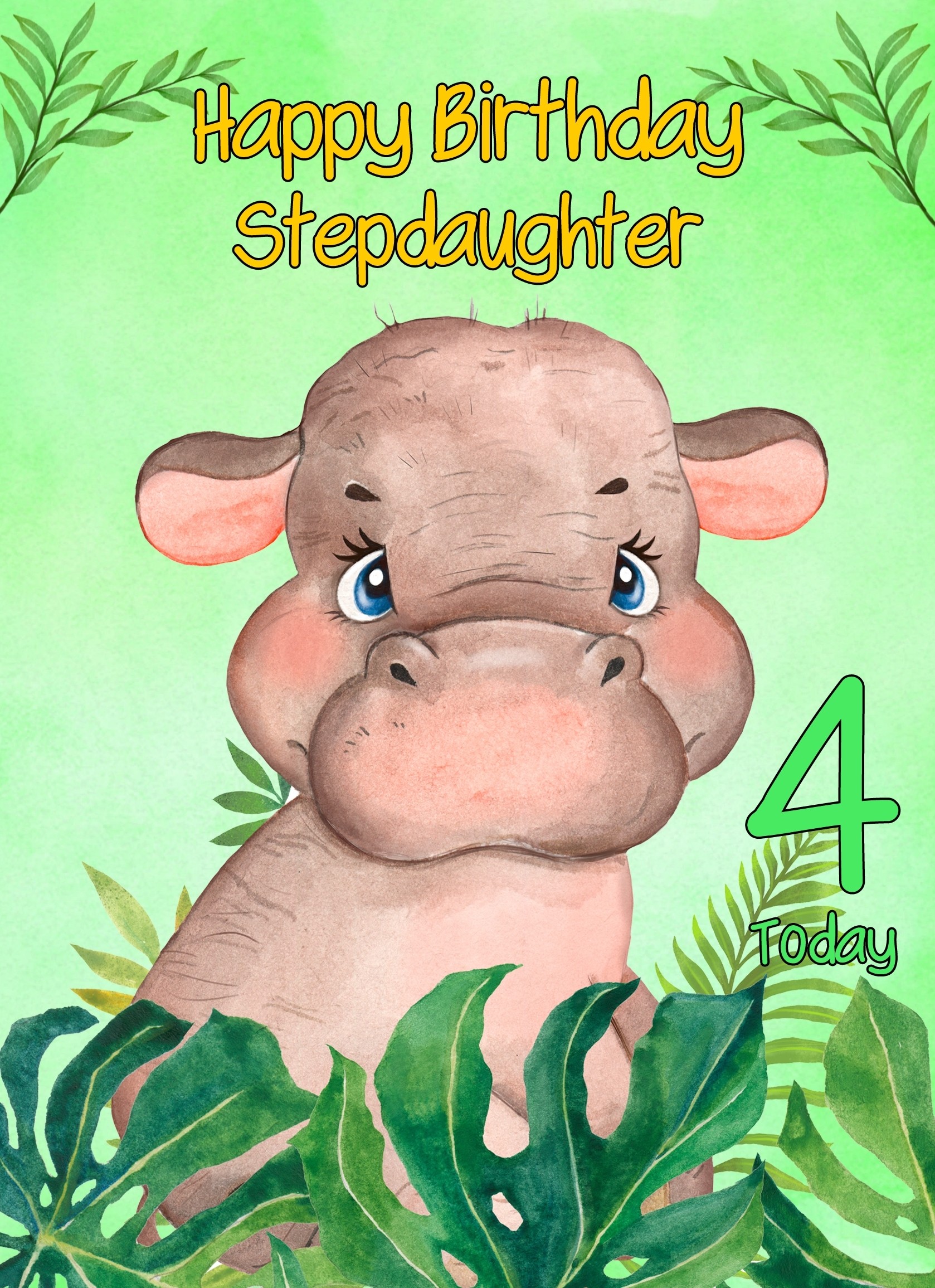 4th Birthday Card for Stepdaughter (Hippo)