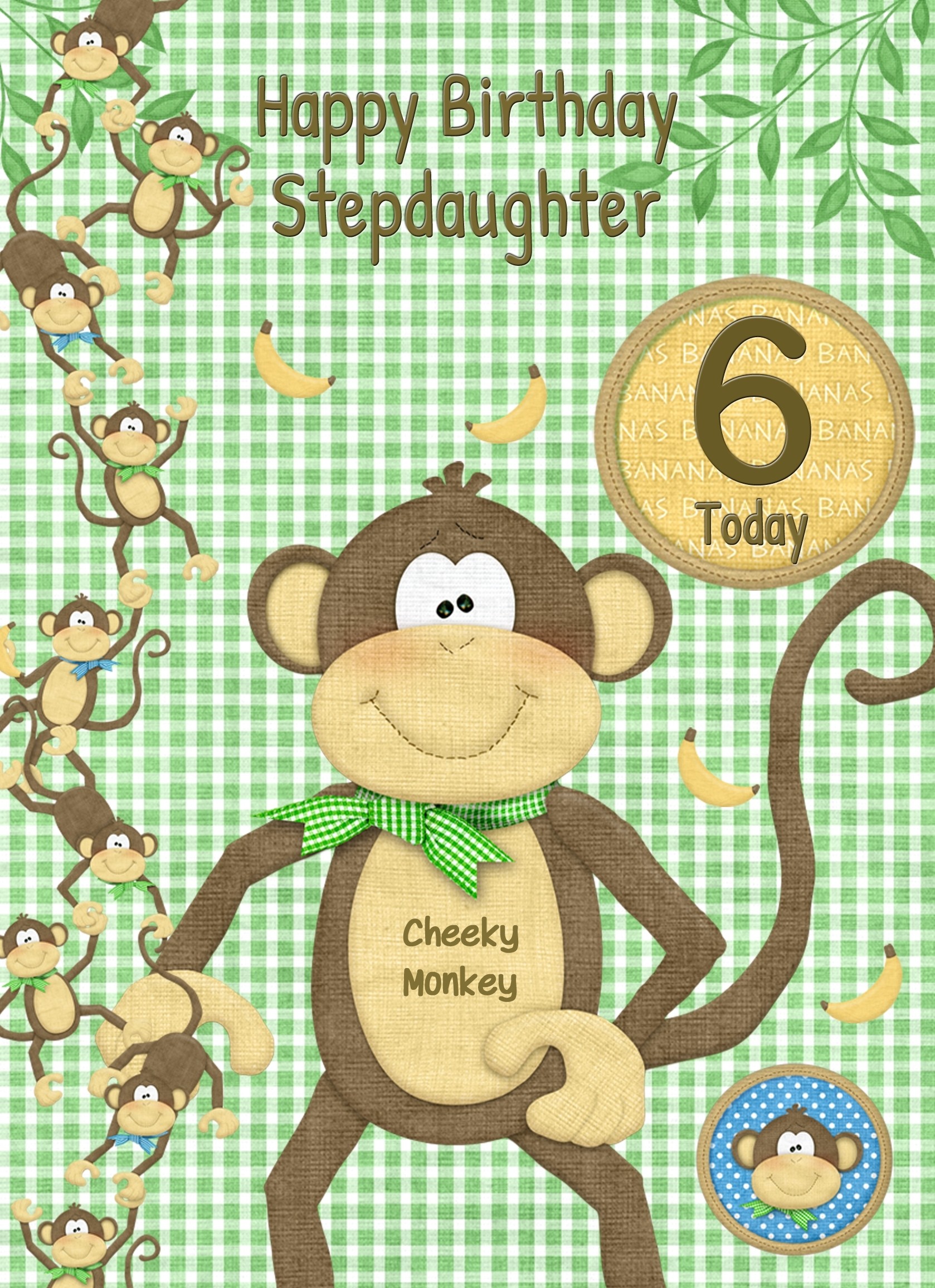 Kids 6th Birthday Cheeky Monkey Cartoon Card for Stepdaughter