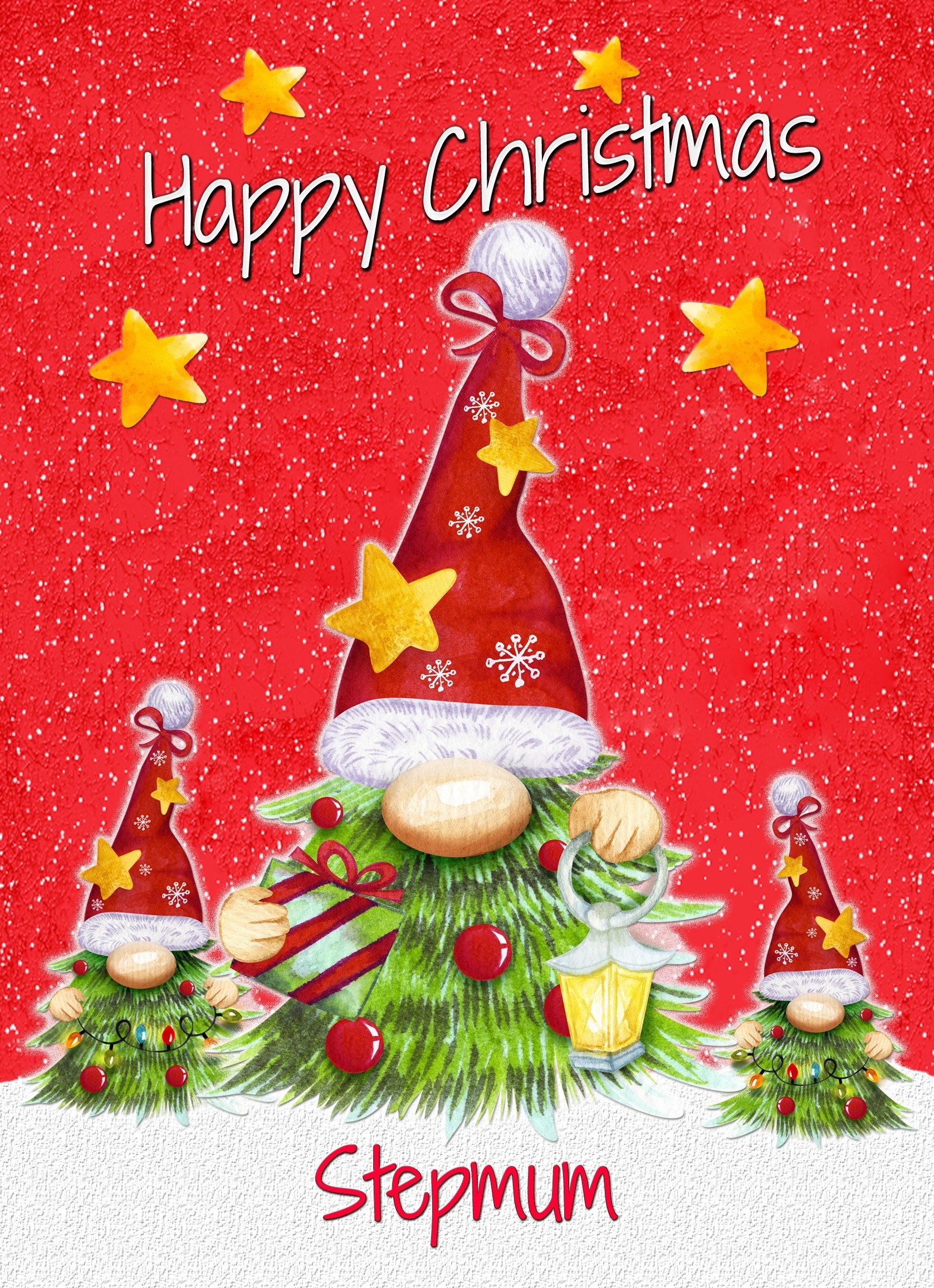 Christmas Card For Stepmum (Gnome, Red)