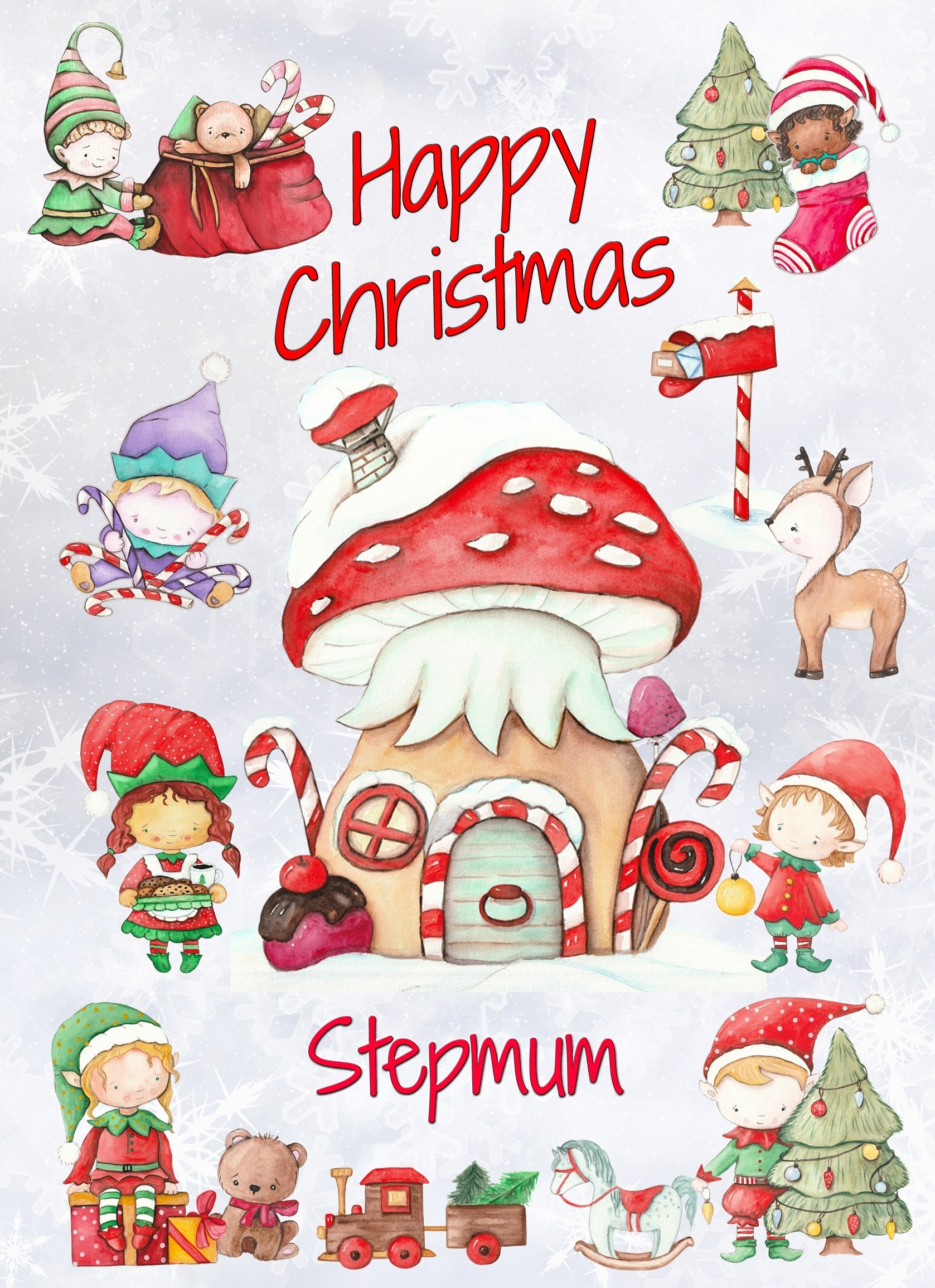 Christmas Card For Stepmum (Elf, White)