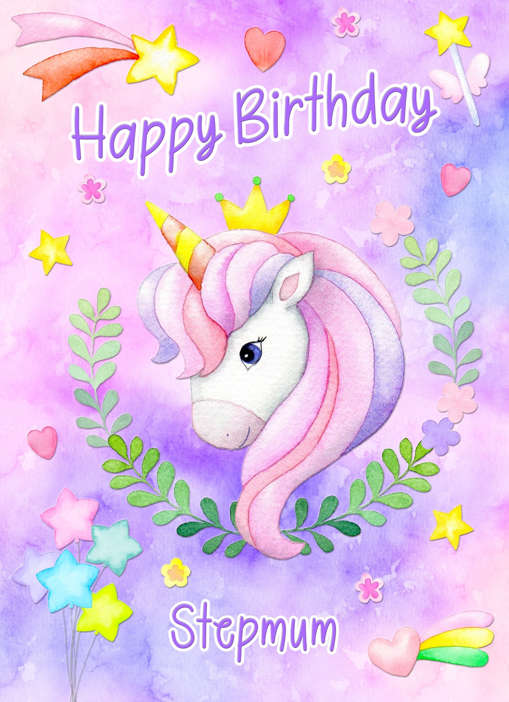 Birthday Card For Stepmum (Unicorn, Lilac)