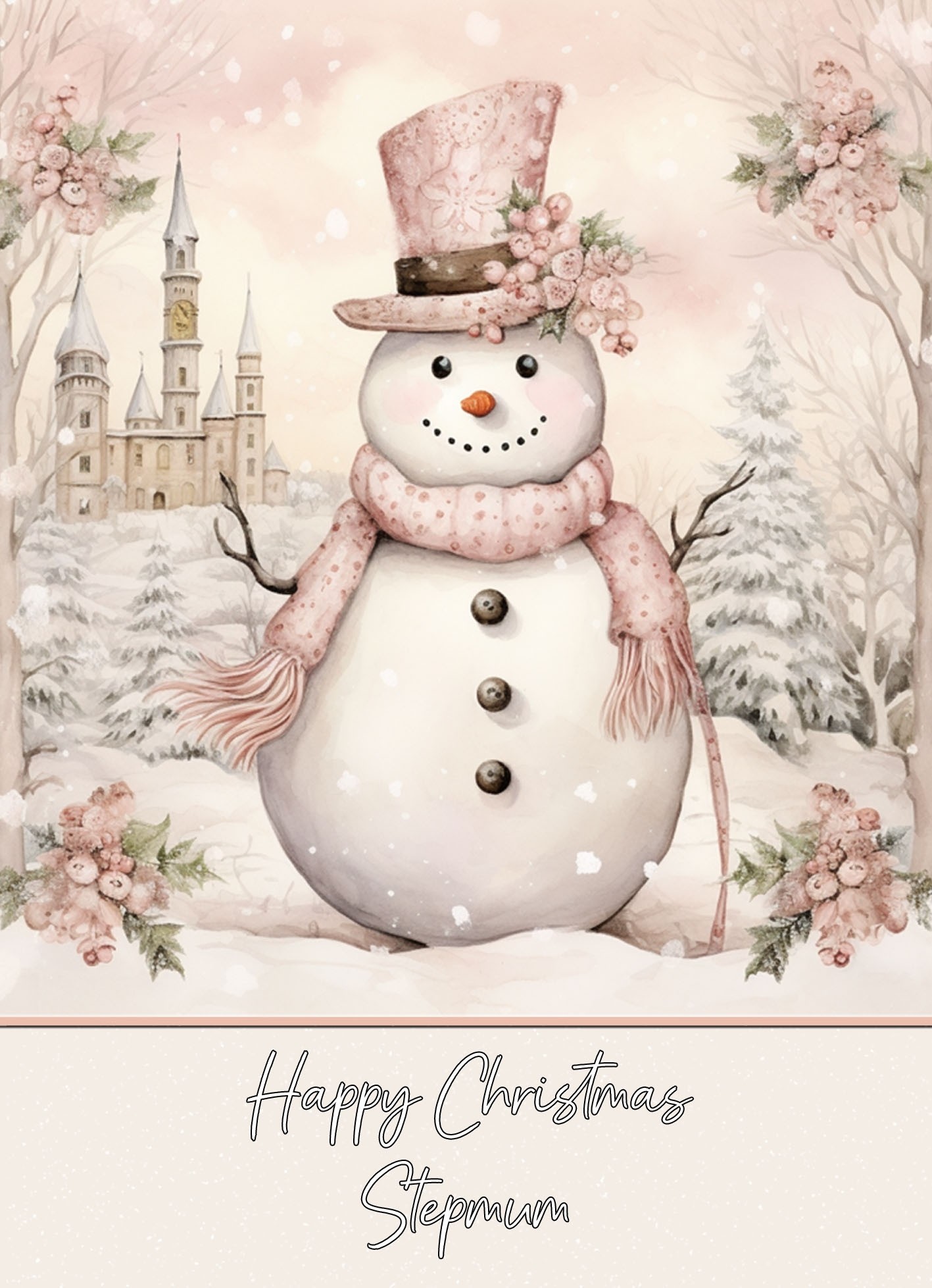 Snowman Art Christmas Card For Stepmum (Design 2)