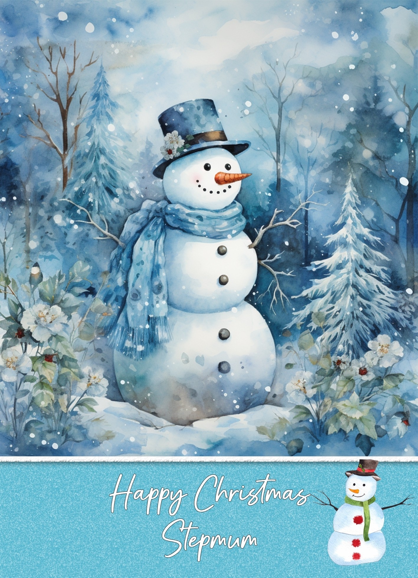 Christmas Card For Stepmum (Snowman, Design 9)