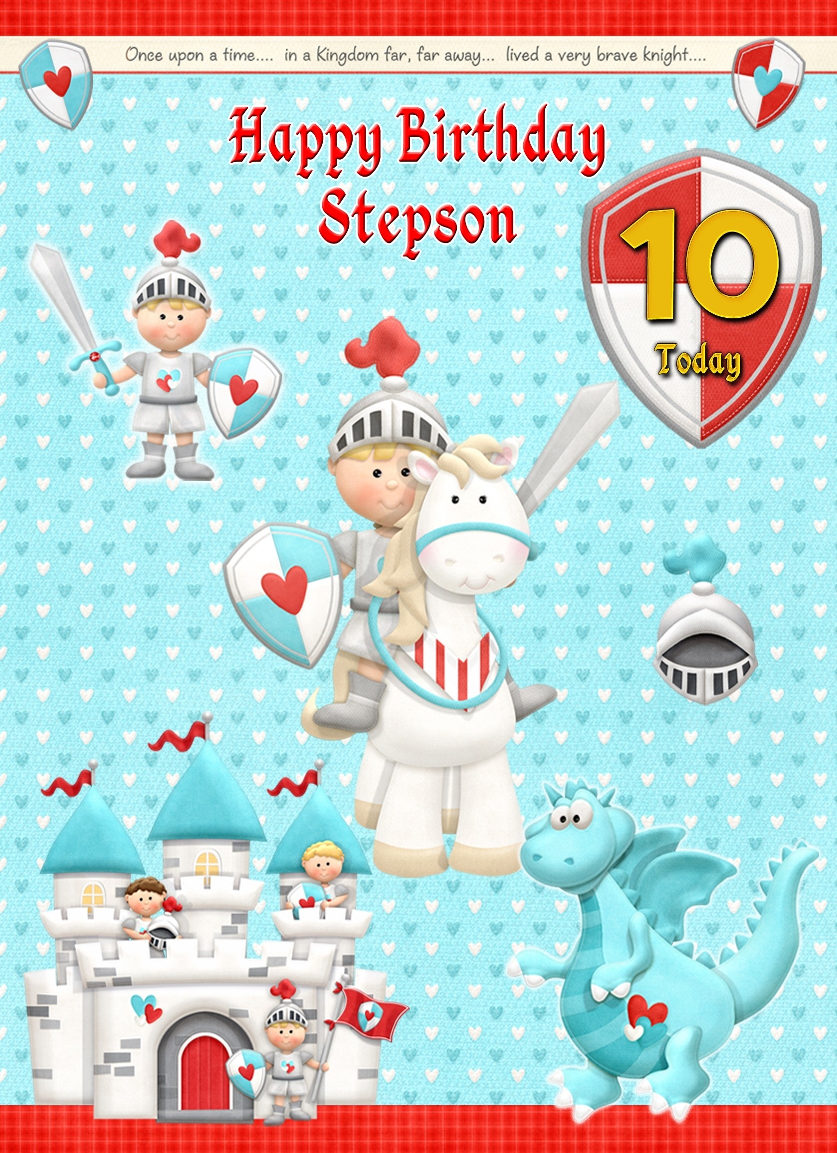 Kids 10th Birthday Hero Knight Cartoon Card for Stepson