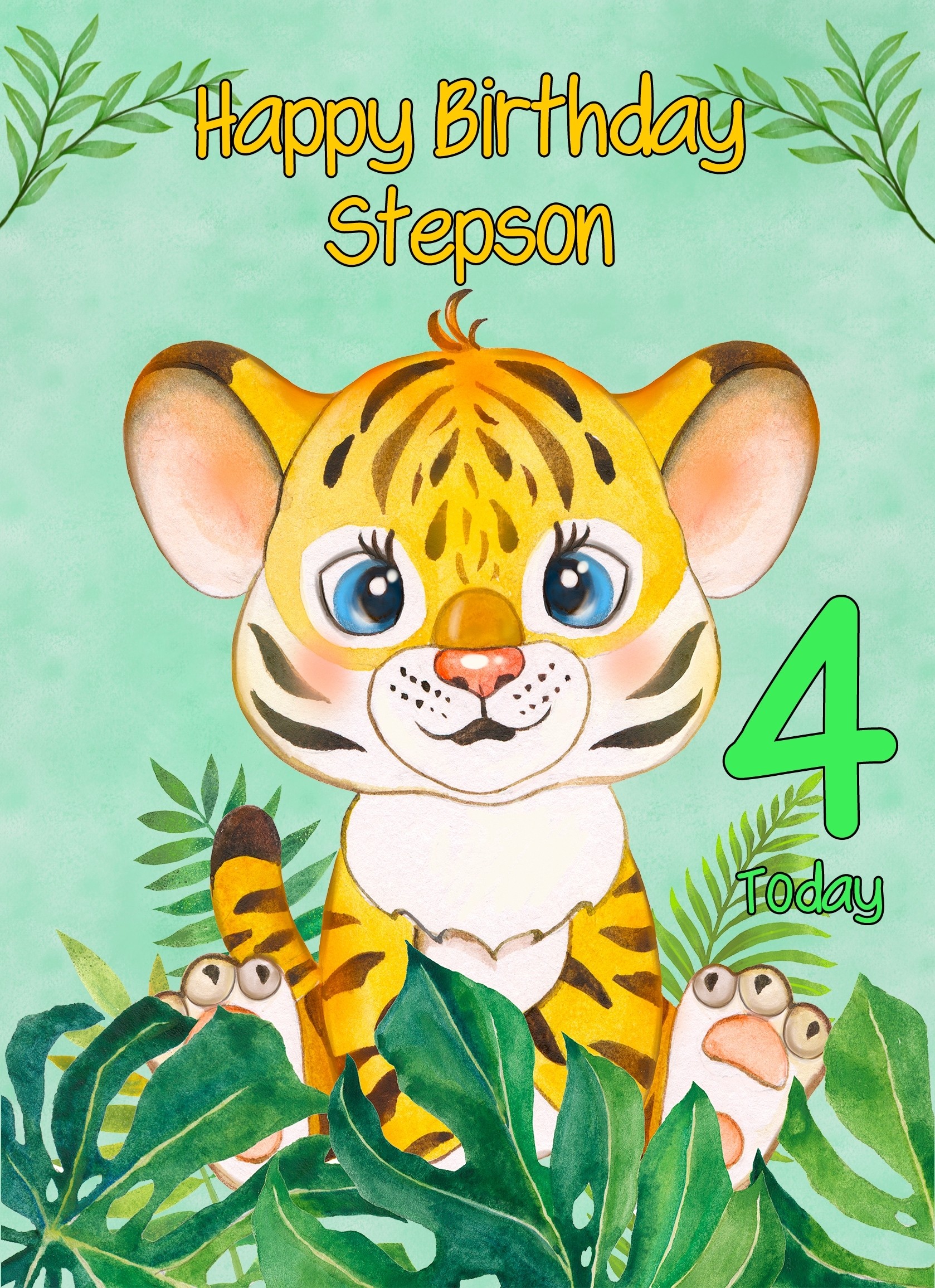 4th Birthday Card for Stepson (Tiger)