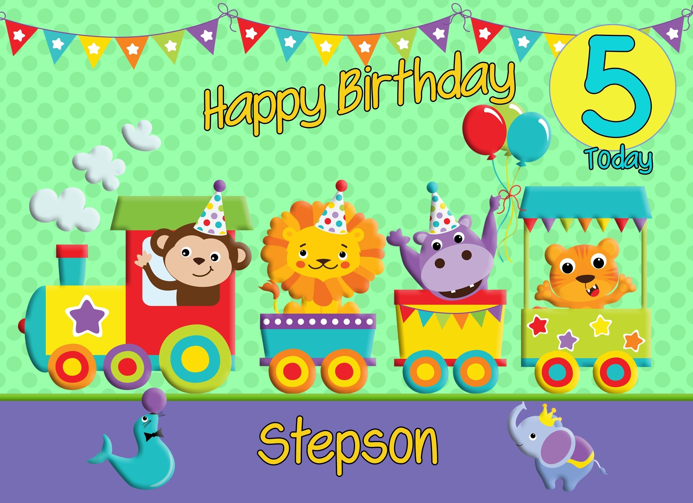 5th Birthday Card for Stepson (Train Green)