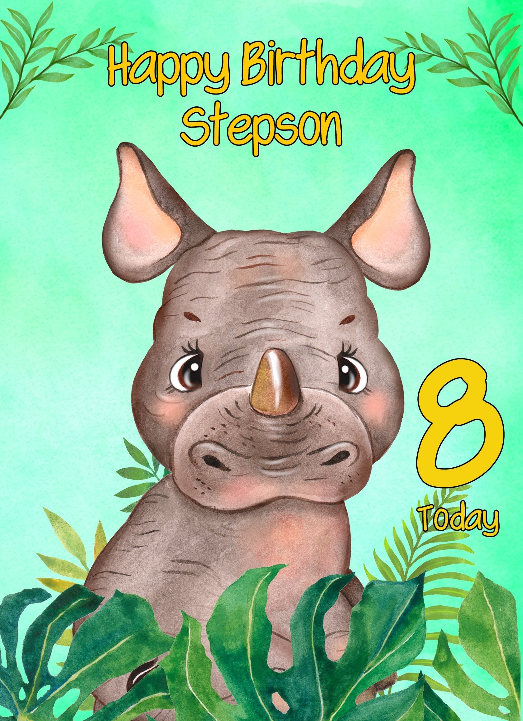 8th Birthday Card for Stepson (Rhino)