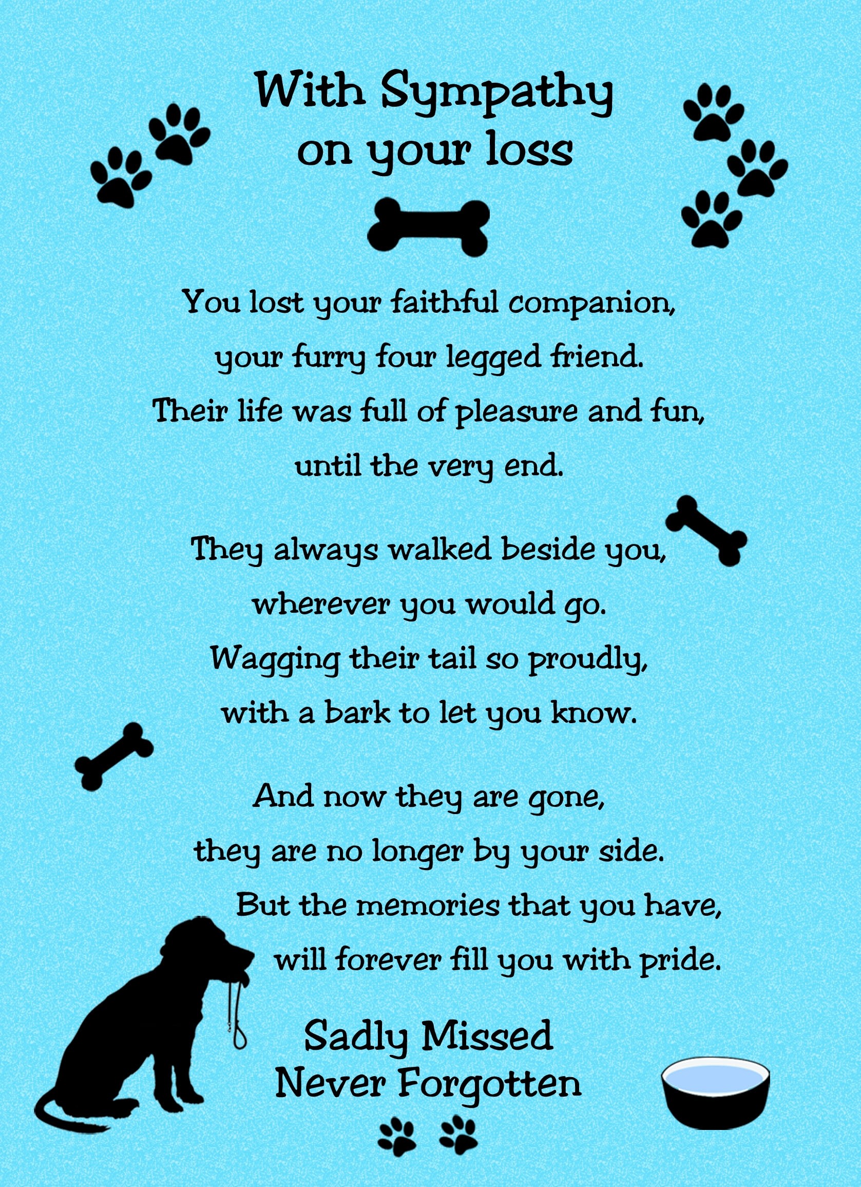 Pet Dog Loss Verse Poem Memoriam Sympathy Card (Blue, With Sympathy)