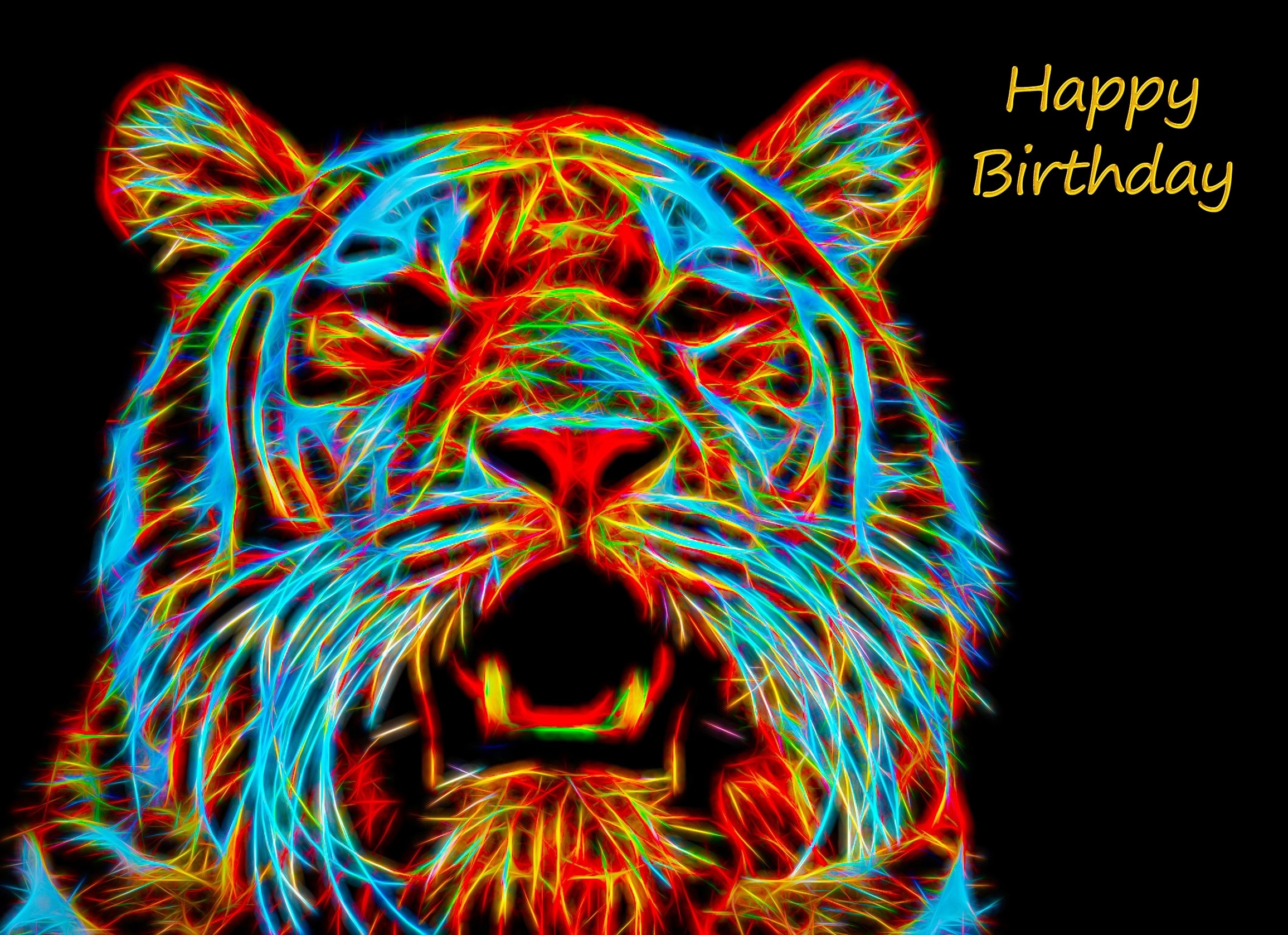 Tiger Neon Birthday Card