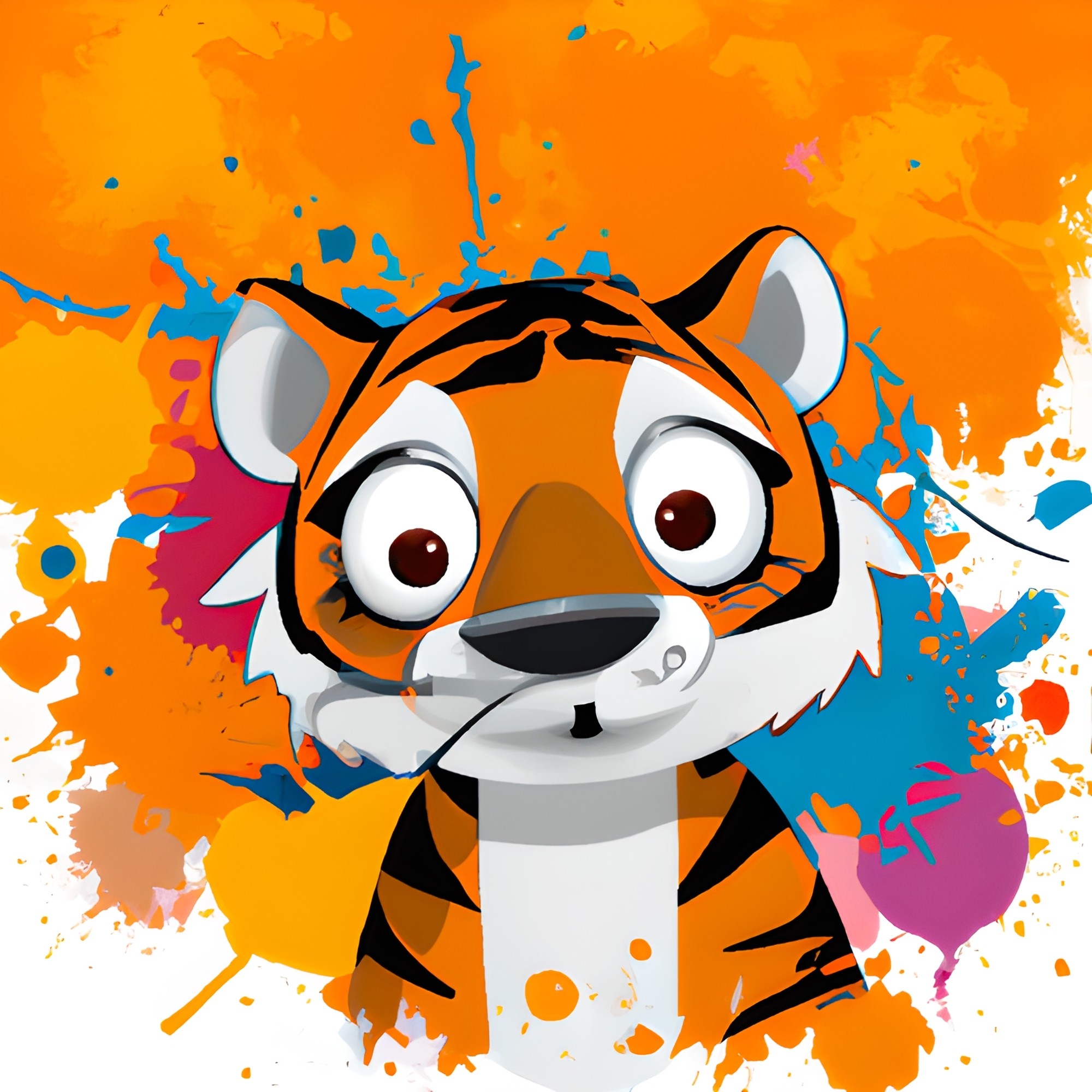 Tiger Splash Art Cartoon Square Blank Card