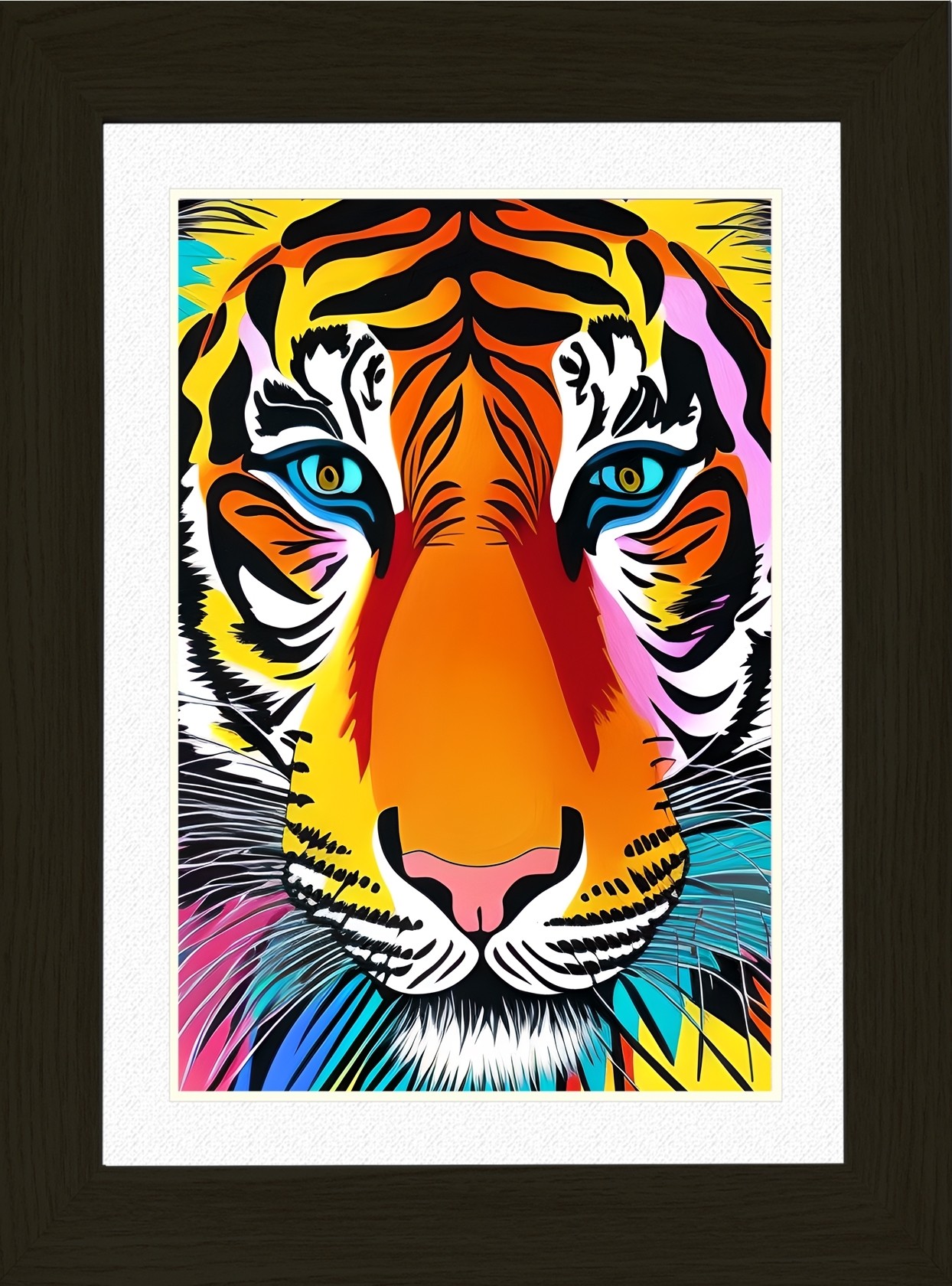 Tiger Animal Picture Framed Colourful Abstract Art (A3 Black Frame)