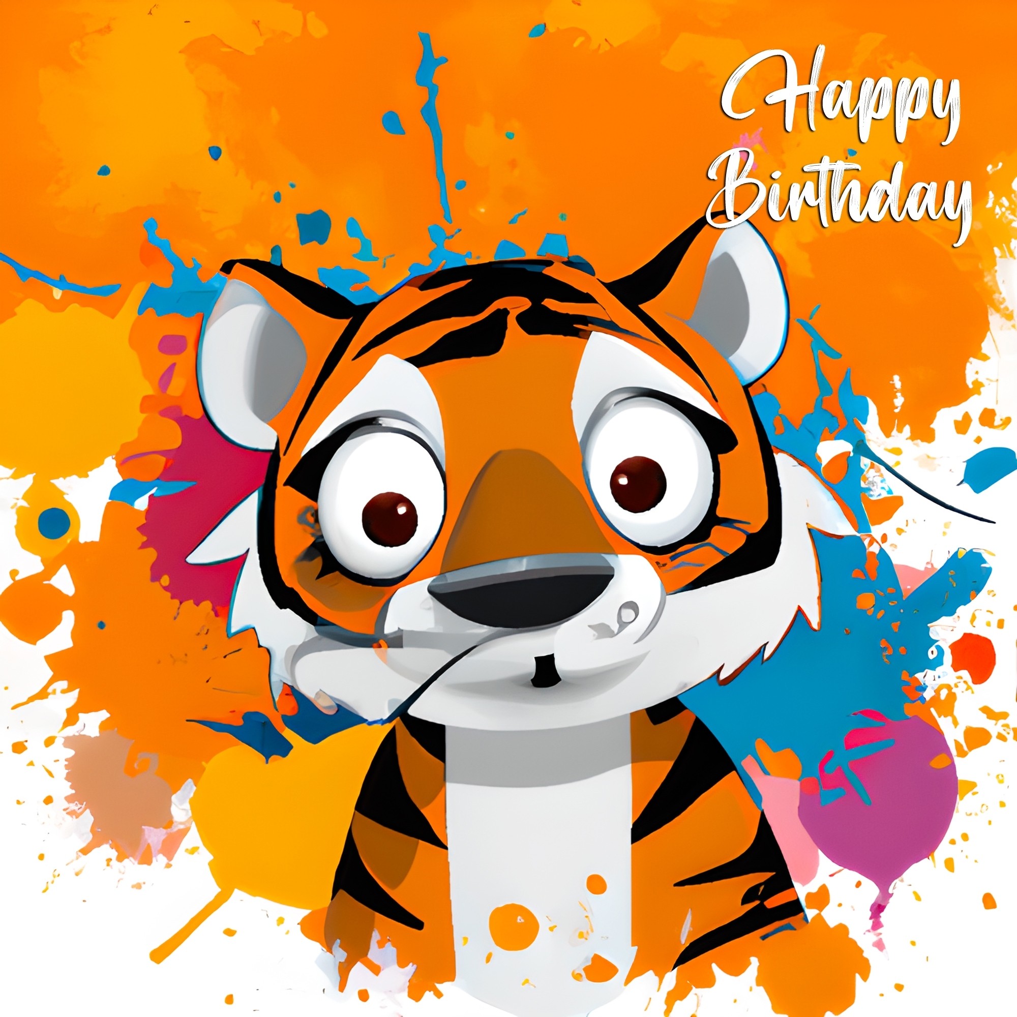 Tiger Splash Art Cartoon Square Birthday Card