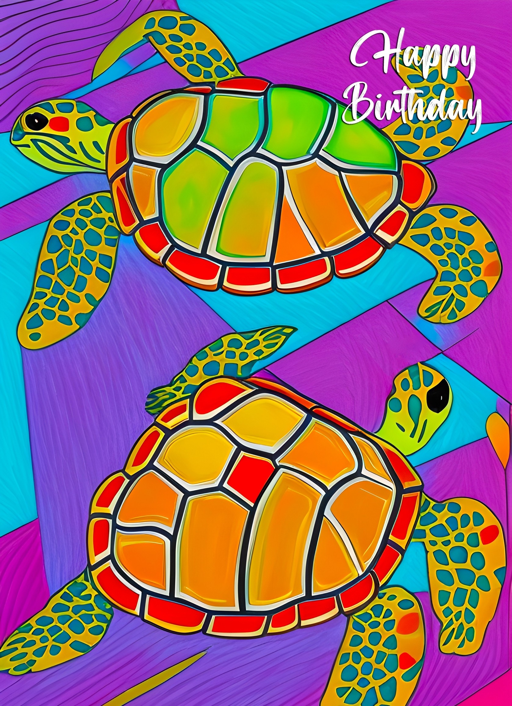 Turtle Animal Colourful Abstract Art Birthday Card