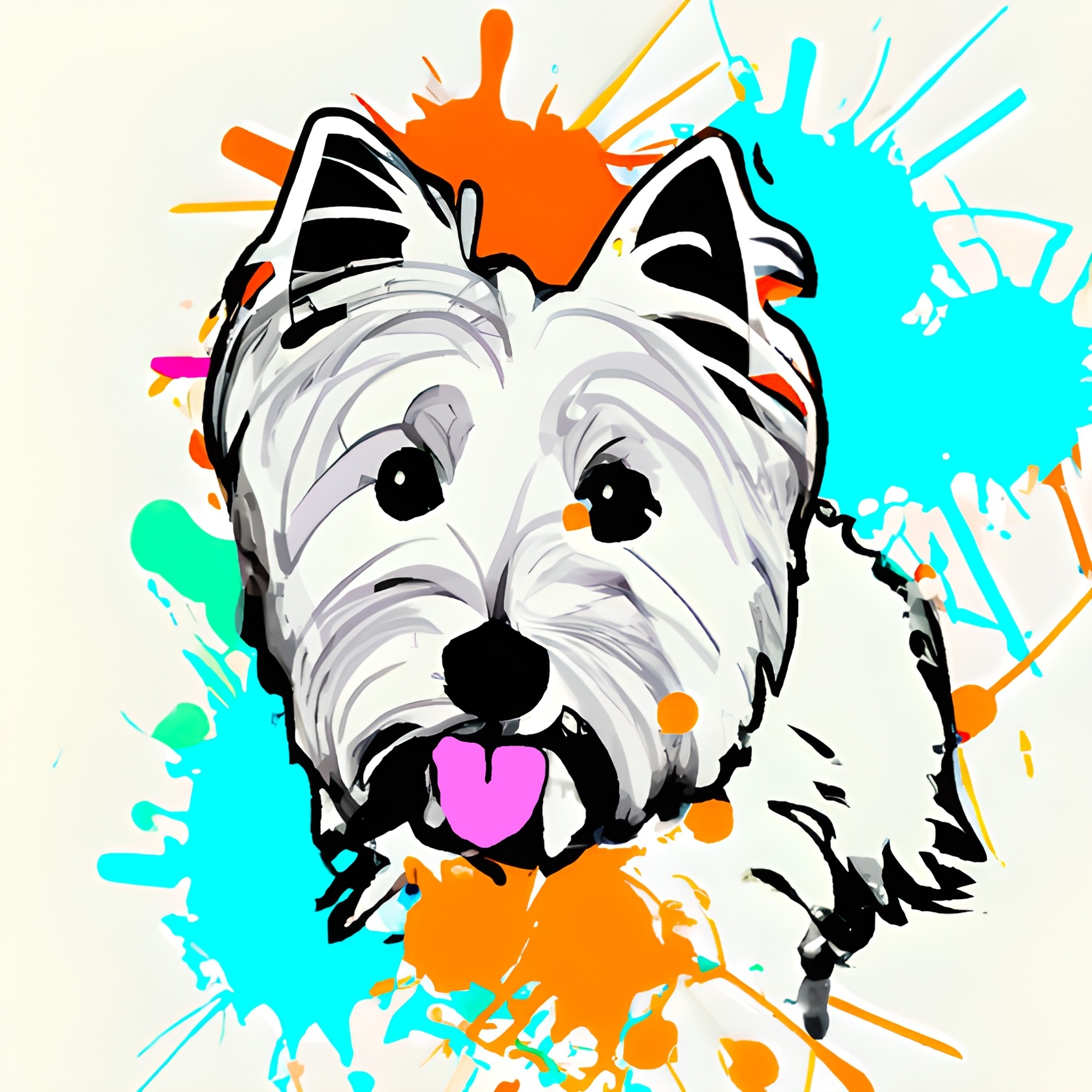 West Highland Terrier Dog Splash Art Cartoon Square Blank Card