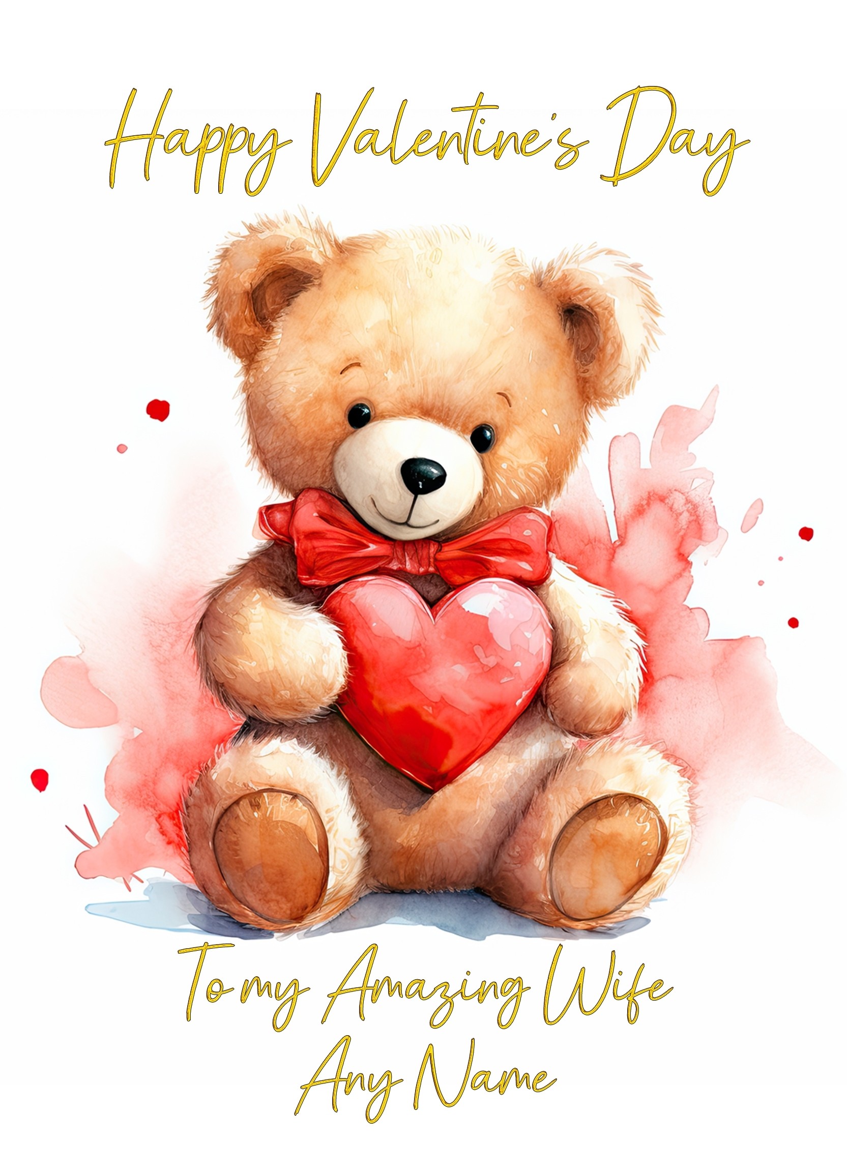 Personalised Valentines Day Card for Wife (Cuddly Bear, Design 3)