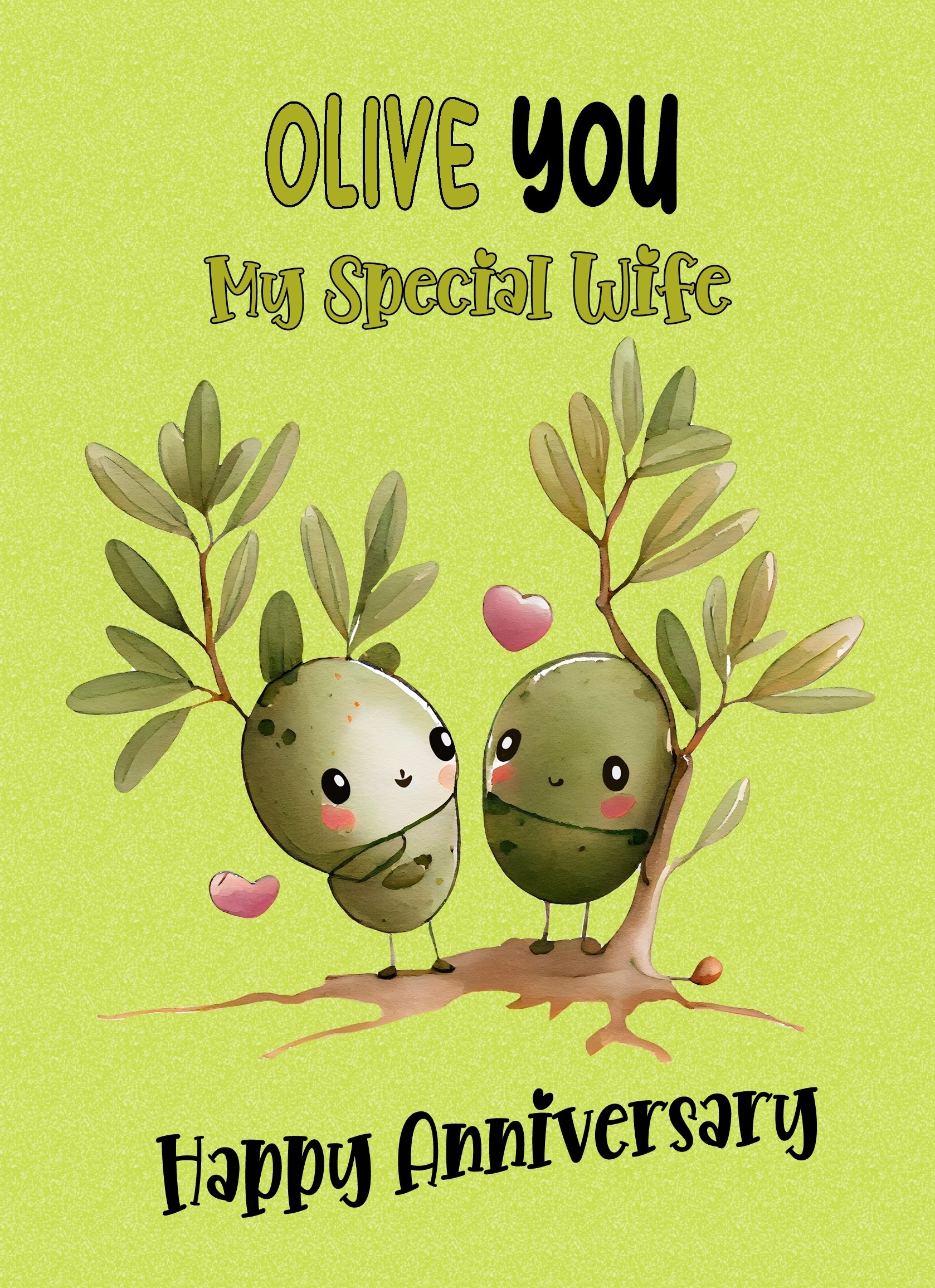 Funny Pun Romantic Anniversary Card for Wife (Olive You)