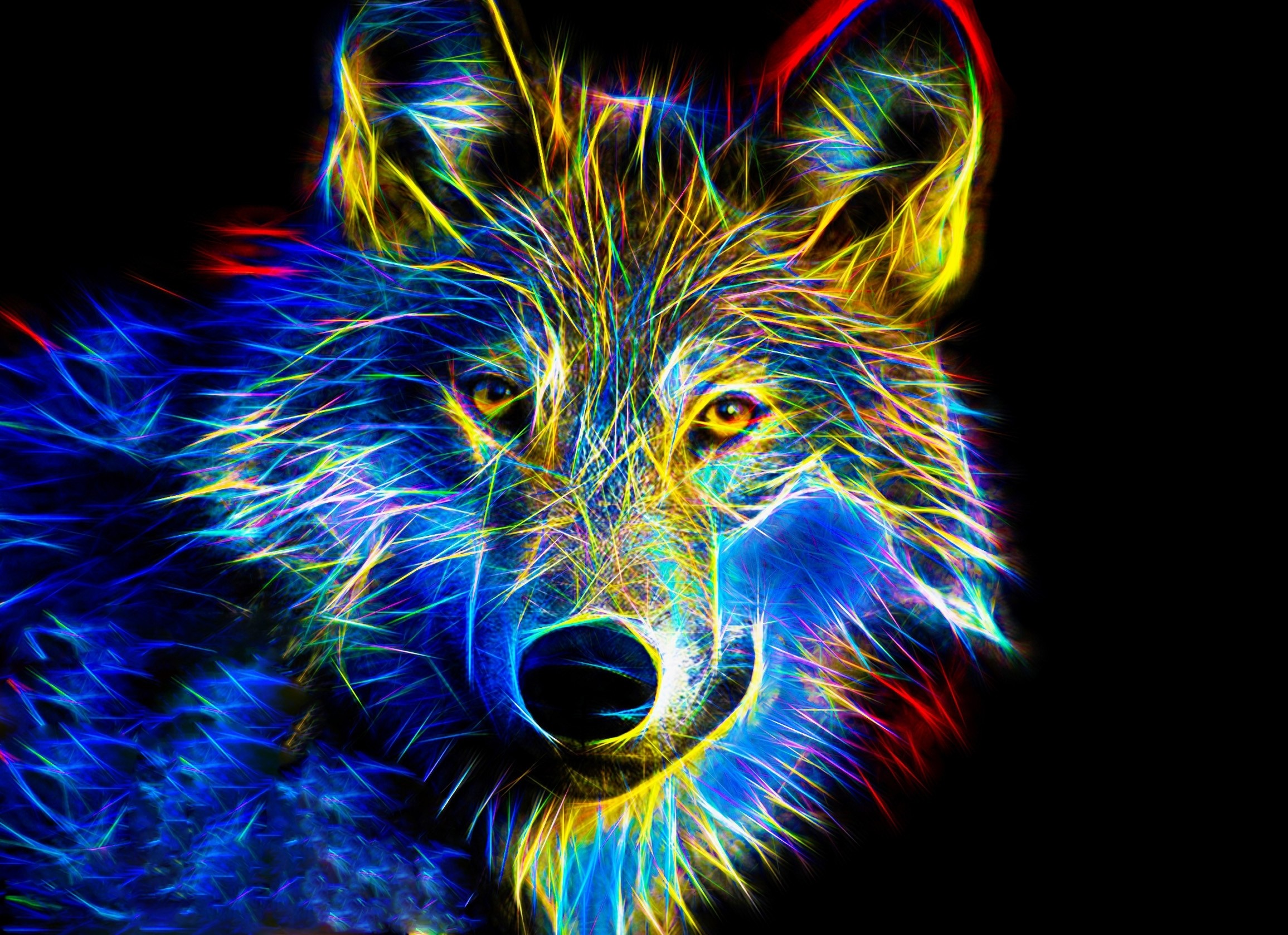 Wolf Neon Art Blank Greeting Card