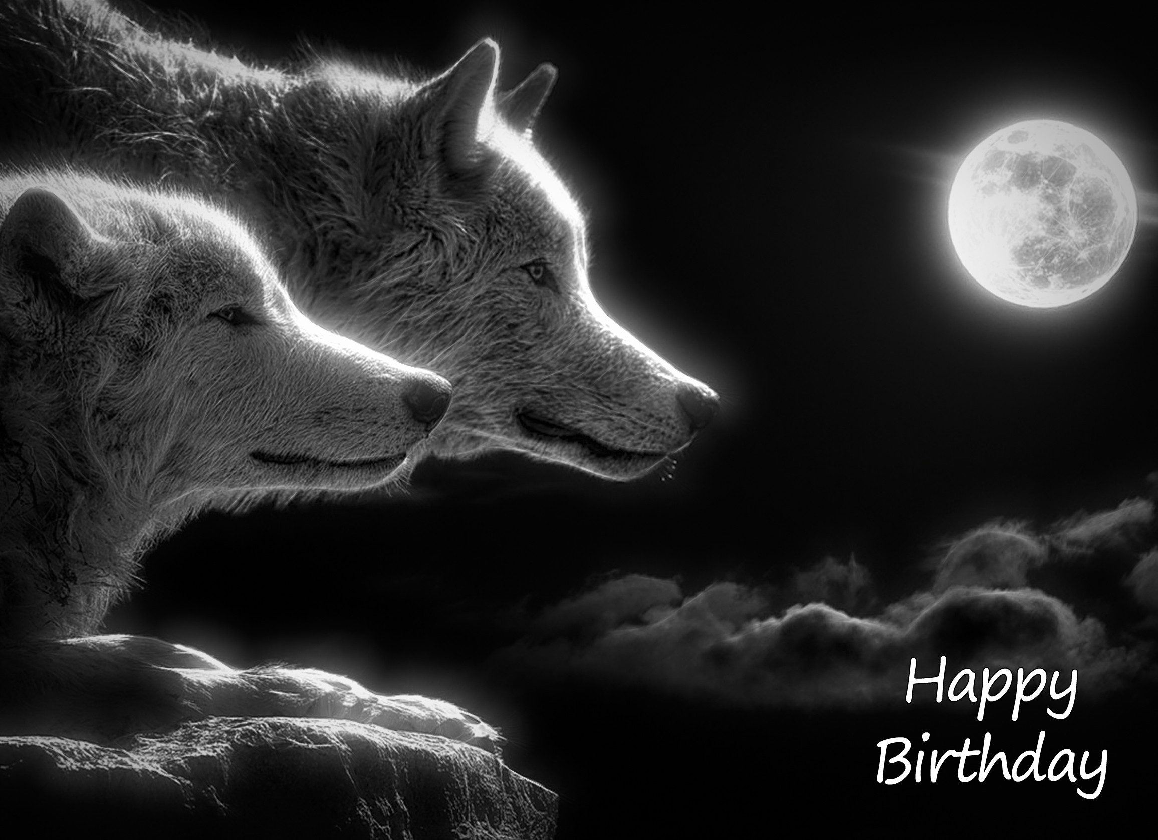 Wolf Black and White Art Birthday Card