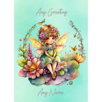 Personalised Fairies Pixies Colourful Art Greeting Card (Birthday, Fathers Day, Any Occasion)