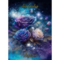 Personalised Rose Flower Colourful Art Fantasy Greeting Card (Birthday, Fathers Day, Any Occasion)