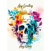Personalised Gothic Skull Watercolour Art Fantasy Greeting Card (Birthday, Fathers Day, Any Occasion)
