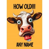 Personalised Funny Cow Birthday Card (How Old, Orange)