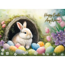 Personalised Easter Bunny Rabbit Art Greeting Card (Any Name) 1