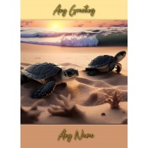 Personalised Turtle Beach Art Greeting Card (Birthday, Fathers Day, Any Occasion) 1