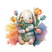 Bunny Rabbit Watercolour Square Blank Card 1