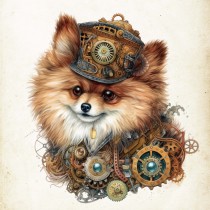 Pomeranian Fantasy Steampunk Square Blank Card (Design 1)