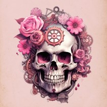 Skull Gothic Flower Fantasy Steampunk Square Blank Card (Design 1)