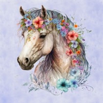 Horse Art Flowers Blank Square Card (Design 1)