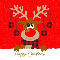 Reindeer Cartoon Christmas Square Card (Design 1)