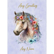 Personalised Horse Art Flowers Greeting Card (Design 1)