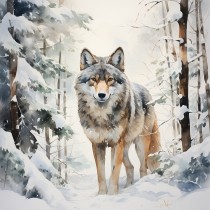 Wolf Fantasy Art Snow Blank Square Card (Design 1)