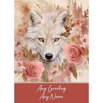 Personalised Fantasy Colourful Wolf Art Greeting Card (Design 1)