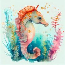 Fantasy Seahorse Art Square Greeting Card Design 1