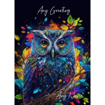 Personalised Fantasy Owl Greeting Card (Birthday, Fathers Day, Any Occasion) Design 1