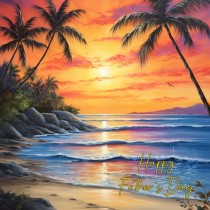 Tropical Beach Scenery Art Square Fathers Day Card (Design 1)