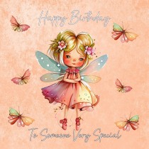 Fantasy Fairies Square Birthday Card (Peach)