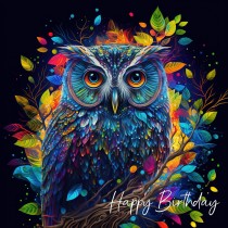 Fantasy Owl Art Square Birthday Card Design 1