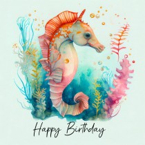 Fantasy Seahorse Art Square Birthday Card Design 1