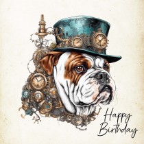 Bulldog Fantasy Steampunk Square Birthday Card (Design 1)